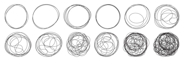 Circle frame set. Doodle Swirl Circle Set. Vector marker Brush to highlight text circles deign on white background. Abstract Rough Sketch Scribble Line Circles Collection. Vector illustrator.