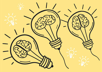 Inspiring ideas ignite innovation, brains light up in conceptual lightbulbs, sparking creativity and problem solving for strategic solutions and breakthroughs