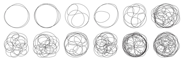 Grungy round scribble circle. Grungy round scribble circle. Scribble ovals, marker round elements. Free pencil round lines. Vector illustrator