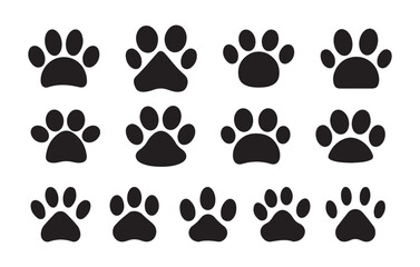 Paw print set dog or cat pet animal footprints vector icon collection multiple variations