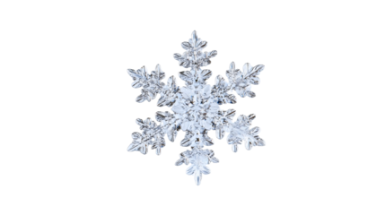 A large blue ice snowflake isolated on a white background, a macro frost crystal close-up, a symmetric winter weather symbol, a cold nature object, a detailed Christmas decoration.