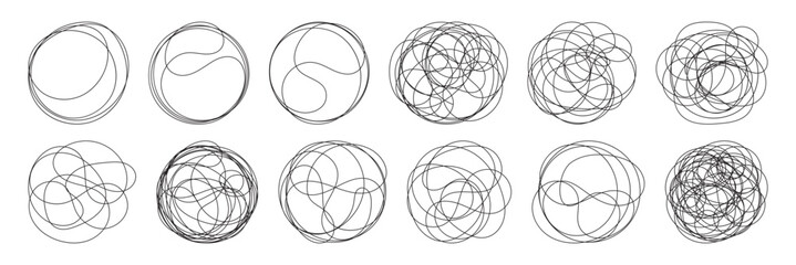 Pencil hand drawn crayon outline ovals or ellipses set. Highlight oval rough sketch circle emphasis elements. Vector marker circular lines. Messy circular vector image. Abstract scribble Round Line.