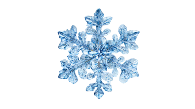 A detailed winter snowflake with a shadow isolated on a plain background, a macro ice crystal object, a geometric frost star shape, a cold weather symbol, a Christmas holiday decoration.