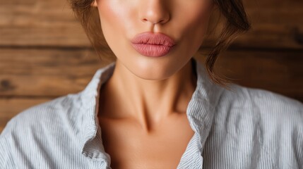 Close-up of young caucasian female with pouty lips and textured background