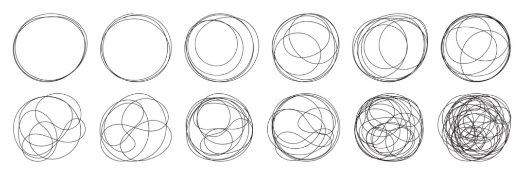 Grungy round scribble circle. Grungy round scribble circle. Scribble ovals, marker round elements. Free pencil round lines. Vector illustrator
