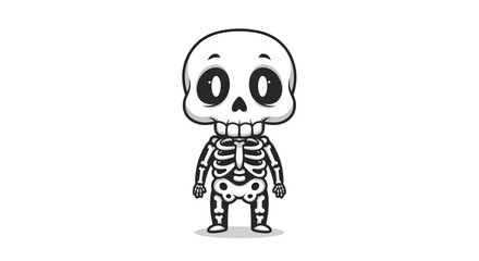 Obraz premium Whimsical monochrome skeleton character with large eyes standing on a white backdrop