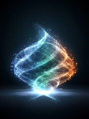渦巻く粒子状の光のエネルギーコア - 青とオレンジのコントラスな背景素材