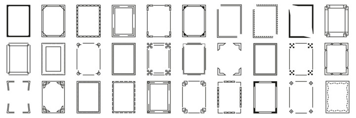 Decorative frames create a clean minimal collection with varied outlines. Each shape shows balanced symmetry and simple structure. This artwork suits invitations, certificates