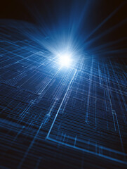 紫と青の光がサイバーパンクな未来的でエネルギッシュな背景