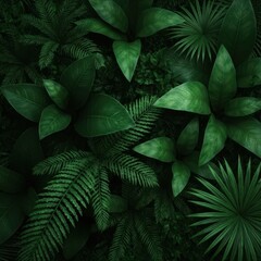 Lush green tropical leaves background, natural organic pattern
