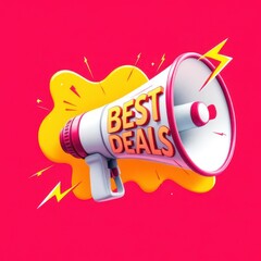 Megaphone announcing 'best deals' message for sales promotion