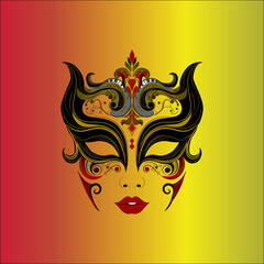 A highly detailed ornamental mask with black, gold, and red accents. Ideal for mystery, cultural, carnival, festival designs, and decorations.
