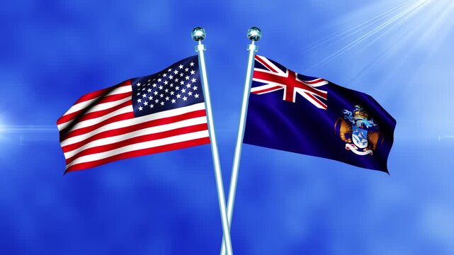 USA and Tristan da Cunha Flag Waving On Pole Loop