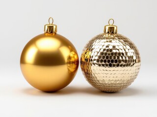 Shiny gold christmas ornaments, smooth and textured, festive decor
