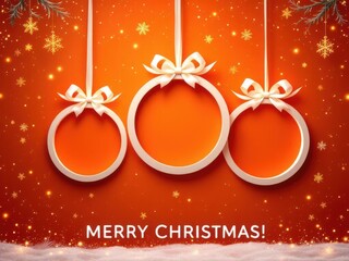 Merry christmas holiday greeting with three hanging round frames