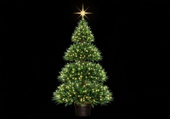 Elegant tiered christmas tree with star and warm festive lights