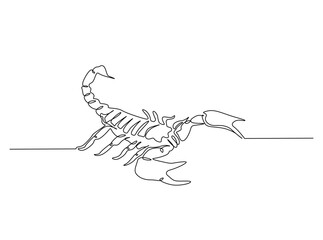 Continuous line art drawing of scorpion animal. Scorpio line art illustration. Editable stroke.