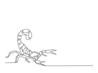 Continuous line art drawing of scorpion animal. Scorpio line art illustration. Editable stroke.