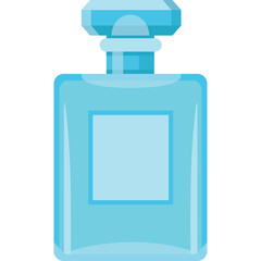 Light Blue Glass Perfume Bottle with Geometric Cap and Label Area on Transparent Background Simple Minimalist Design