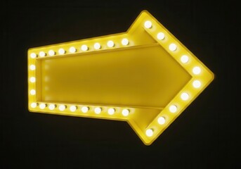 Yellow retro illuminated arrow sign with glowing bulbs for text