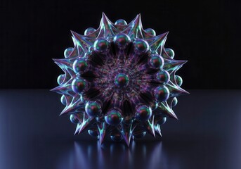 Dynamic iridescent 3d abstract spiky sphere structure art piece