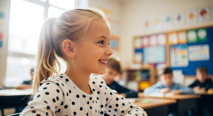 Capture the joy of learning with this image of a smiling schoolgirl, perfect for educational materials and advertising campaigns that inspire success.