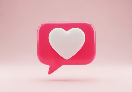 A pink speech bubble with a white heart inside, symbolizing love and communication on a pink background - Powered by Adobe