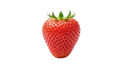 A vibrant, ripe strawberry, isolated on transparent background, showcases its bright red color, textured surface, and fresh green stem, inviting a taste of summers sweetness