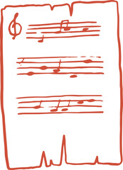 Whimsical line art illustration of musical notes on parchment. Vector vintage cottagecore Christmas hand drawn doodle.