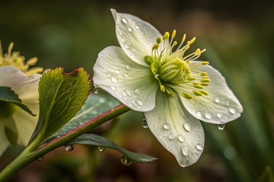 Hellebore with water droplets - Powered by Adobe