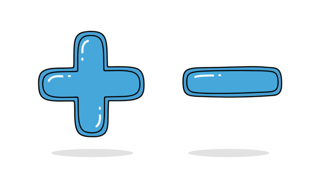 Stylized math symbols illustration showing addition and subtraction signs in blue color