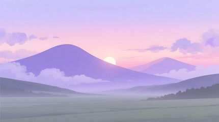 Fototapeta premium Serene Mountain Landscape with Soft Sunrise and Gentle Clouds