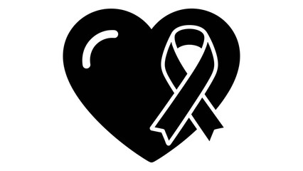 Black heart icon with a symbolic ribbon, representing compassionate support, care, and awareness, isolated on white back