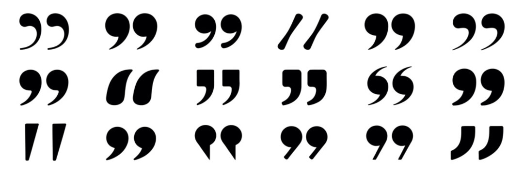 Various typographical quotation marks and prime symbols isolated on a white background, essential for text, writing, and communication design.