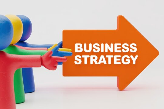 A team of colorful figures holding an arrow symbolizing a unified business strategy