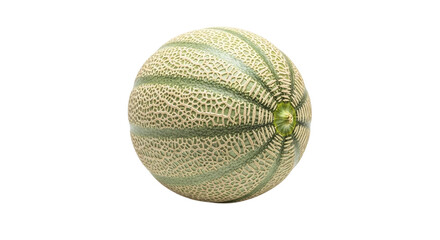 Closeup of a fresh cantaloupe isolated on transparent background, showcasing its textured rind and vibrant colors, perfect for healthy eating and summer themes