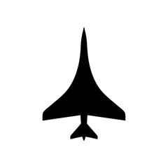 Fototapeta premium Sleek Black Silhouette Icon of a Supersonic Jet Aircraft Flying Upwards, Isolated on a Clean White Background