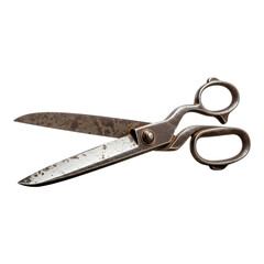 Old rusty tailors scissors with two finger holes, isolated on transparent background
