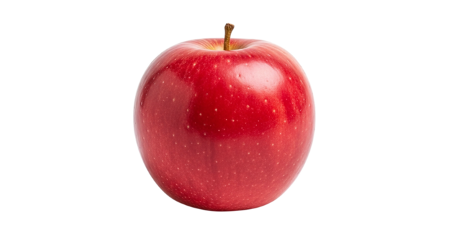 A shiny red delicious apple isolated on transparent background, showcasing its smooth skin, vibrant color, and healthy appearance, perfect for illustrating healthy eating and fresh produce
