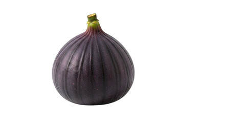 A single ripe fig isolated on transparent background, showcasing its deep purple skin, delicate texture, and the small green stem, a perfect representation of fresh fruit