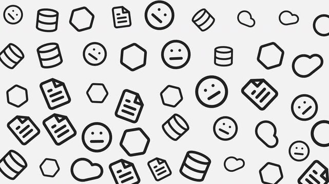 Seamless Pattern of Diverse Black and White Emojis and Geometric Shapes, Abstract Graphic Design, Top View, Minimalist Concept