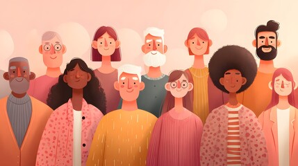 Diverse group of people standing together, representing community and unity.