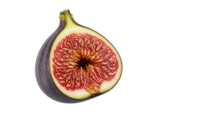 A vibrant half fig isolated on transparent background showcases its intricate seed pattern and rich colors, offering a closeup view of natures delicious creation