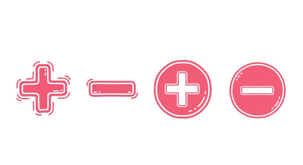 Mathematics and simple calculations using plus and minus cute hand drawn elements