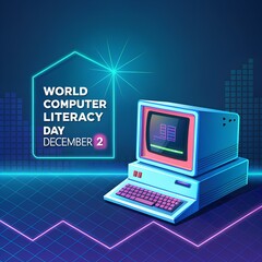 World computer literacy day 2 December laptop computer with world map