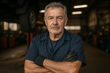 Experienced auto mechanic in workshop