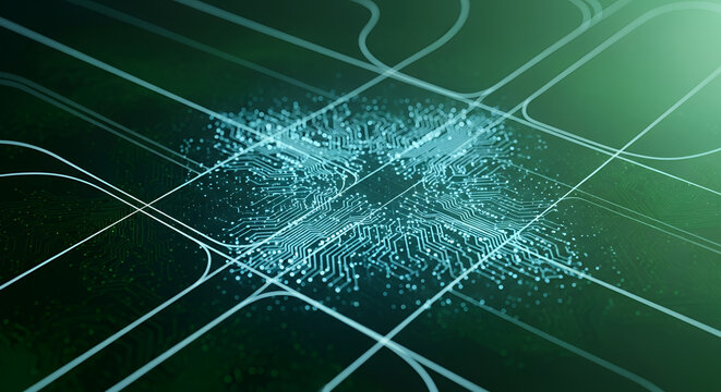 Abstract Intersection of Innovation: A dynamic display of interconnected pathways and nodes, illustrating the core of technological advancement and integration. Representing data streams. - Powered by Adobe