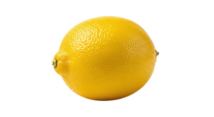 A vibrant yellow lemon, isolated on transparent background, showcases its textured peel and oval shape, perfect for illustrating citrus fruits and healthy eating