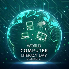 3D Computer Literacy Day Design, global network connection