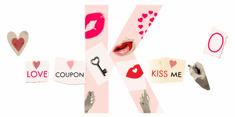 Fototapeta premium Letter k with love and romance elements for valentine s day